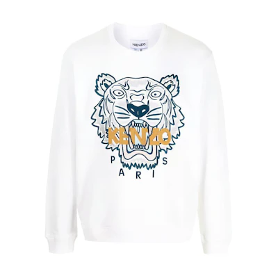 KENZO Tiger Embroidered Pullover Sweatshirt White Long Sleeve FB65SW234XA0-WHITE