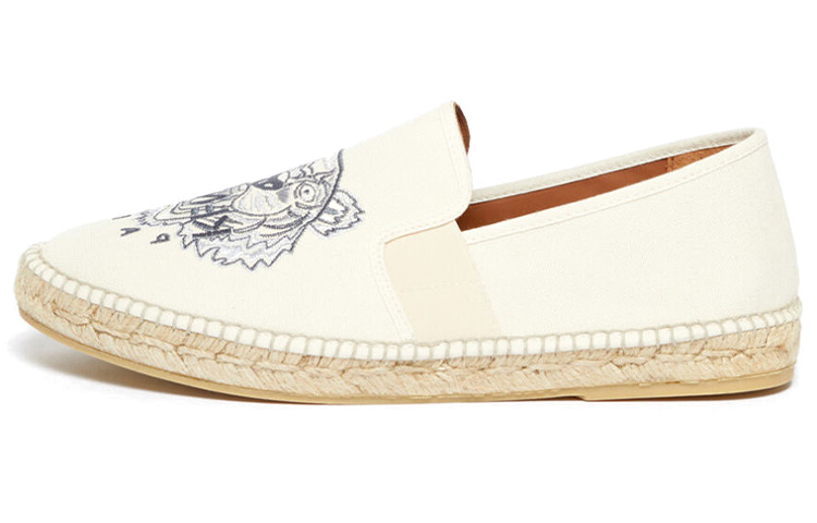 Buy KENZO 高田賢三 虎頭繡花 麻質軟底平底鞋 米色