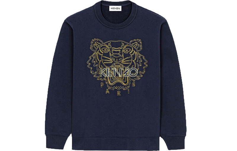KENZO Tiger Head Crewneck Sweatshirt Navy Blue Unisex Couple Style FB62SW8244MX-76