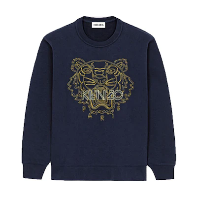 KENZO Tiger Head Crewneck Sweatshirt Navy Blue Unisex Couple Style FB62SW8244MX-76