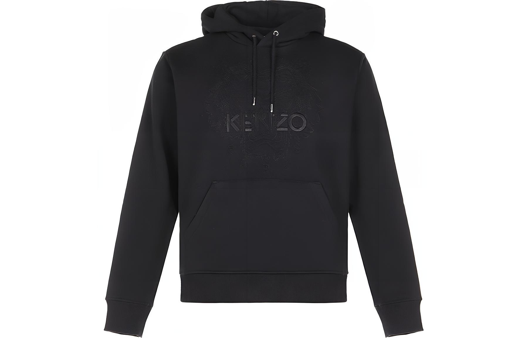 KENZO Tiger Logo Embroidered Fleece Hoodie Black Winter Sweatshirt FA65SW3134XI-99