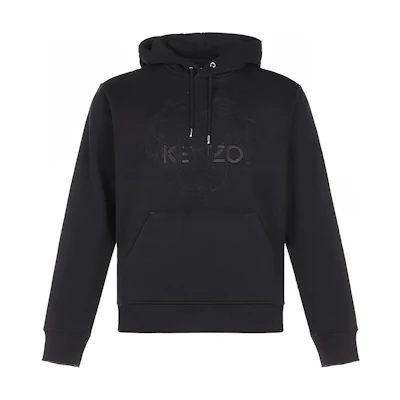 KENZO Tiger Logo Embroidered Fleece Hoodie Black Winter Sweatshirt FA65SW3134XI-99