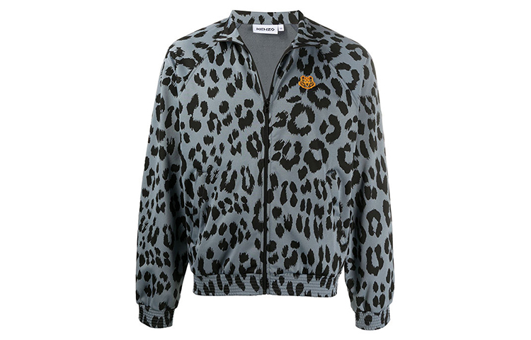 KENZO Tiger Logo Embroidered Leopard Jacquard Jacket Men’s Gray FA65BL7314CA-62