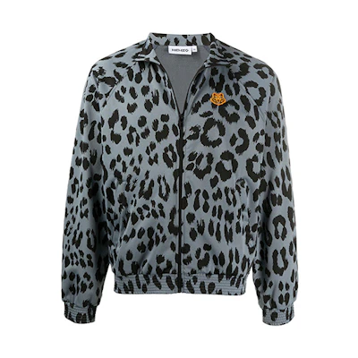 KENZO Tiger Logo Embroidered Leopard Jacquard Jacket Men’s Gray FA65BL7314CA-62