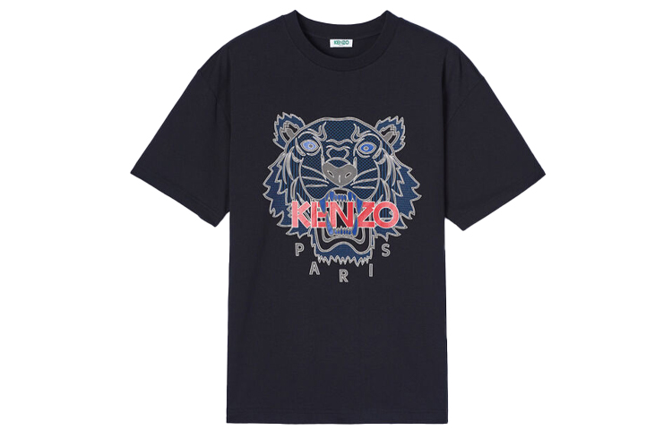 Order KENZO Baju-T Lengan Pendek Cetakan Harimau Hitam Kapas. FA5-5TS5114YO-99