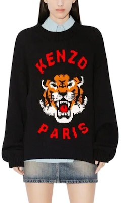 KENZO Unisex Animal Graphic Crewneck Long Sleeve Sweater Black FE58PU0143LD-99J Cheap KENZO Unisex Animal Graphic Crewneck Long Sleeve Sweater Black FE58PU0143LD-99J