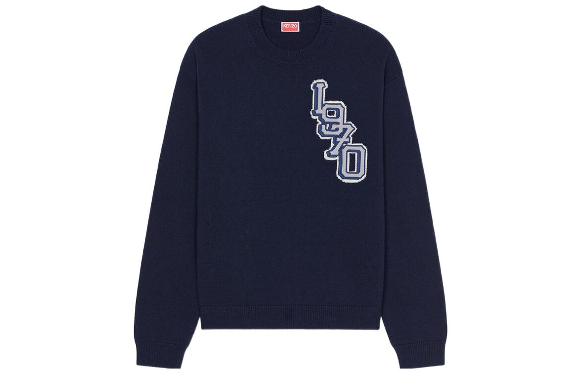 Order KENZO Unisex Navy Blue Solid Long-Sleeve Crewneck Sweatshirt. FC65PU3163BC-77-yc