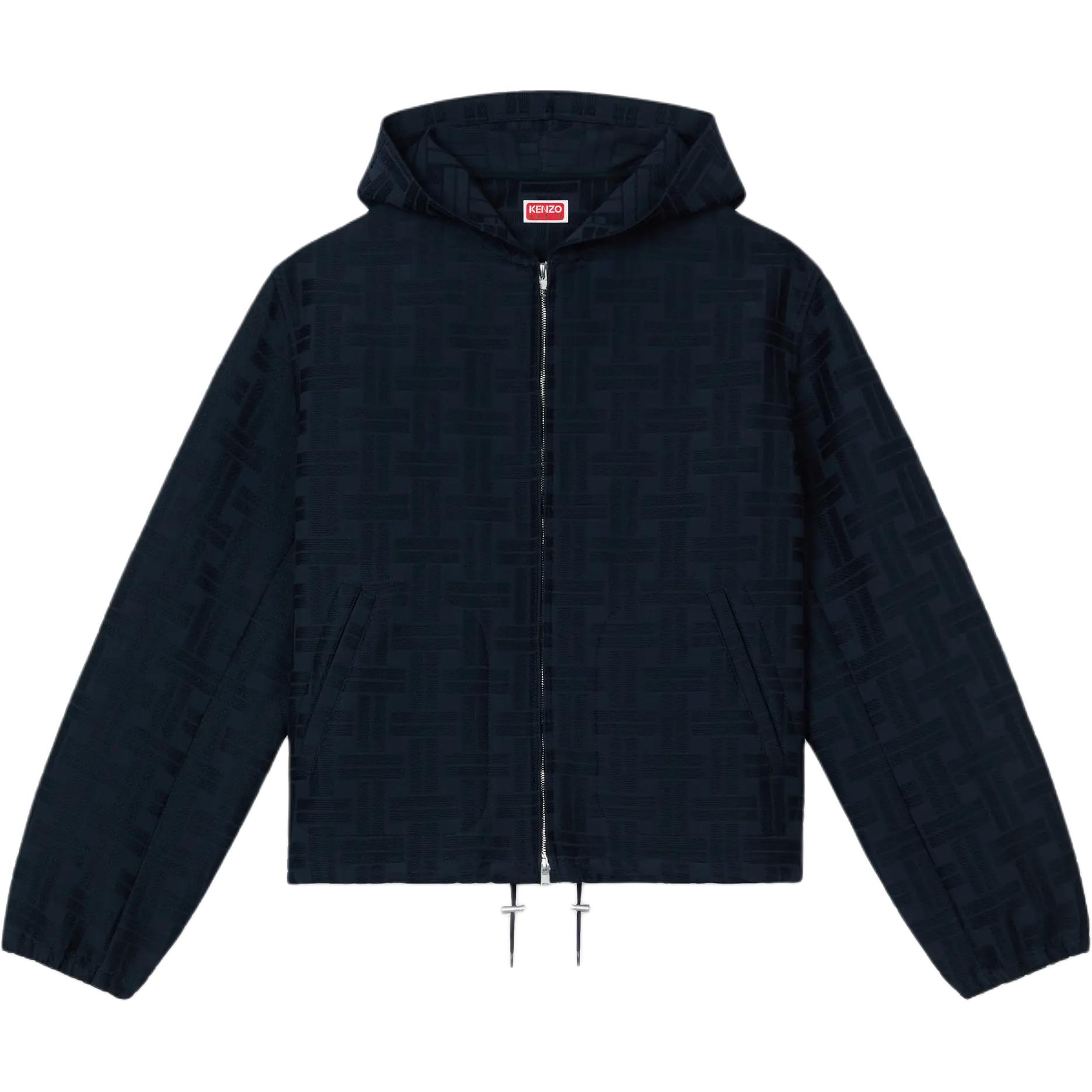 KENZO Weave SS25 Blue-Black Jacquard Cotton Hooded Jacket FF55CH5329JX-79