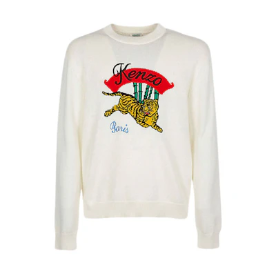 KENZO White Cotton Crewneck Pullover Sweater. F955PU2573XC-01