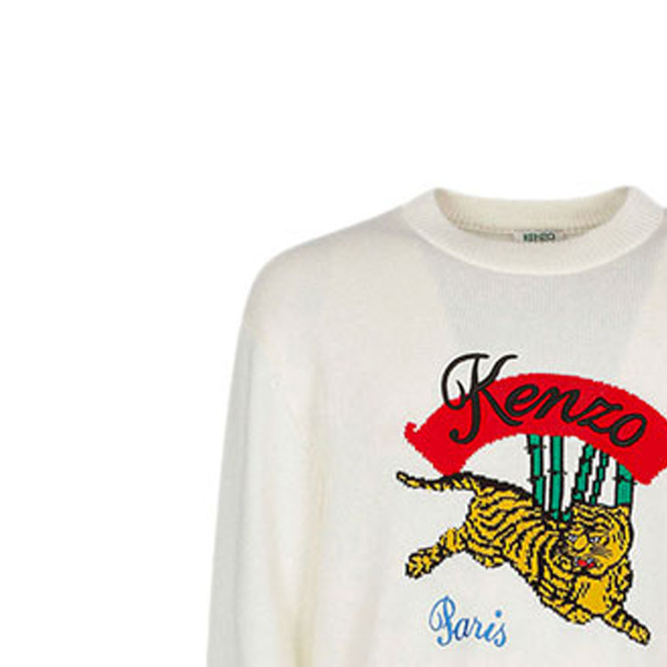 Sizing KENZO Baju Cotton Putih Crewneck Sweater Lelaki. F955PU2573XC-01