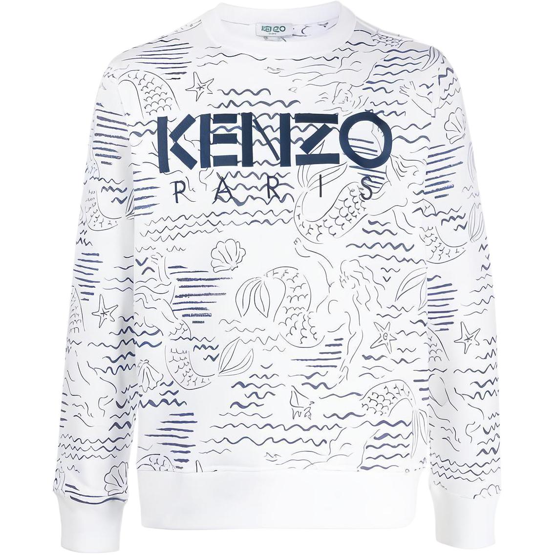 KENZO White Logo Print Crewneck Long Sleeve Sweatshirt for Men FA55SW1224ME-01