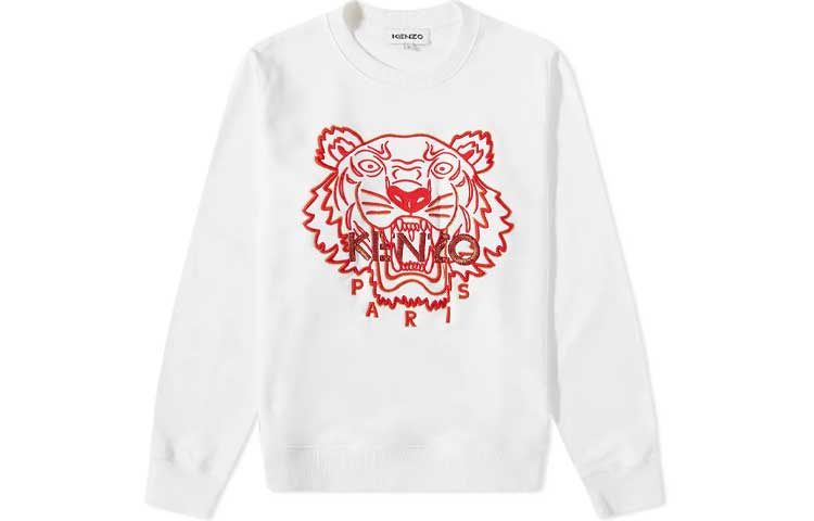 KENZO White Loose Fit Sweatshirt with Tiger Head Graphic Print FC55SW120CMB-01B