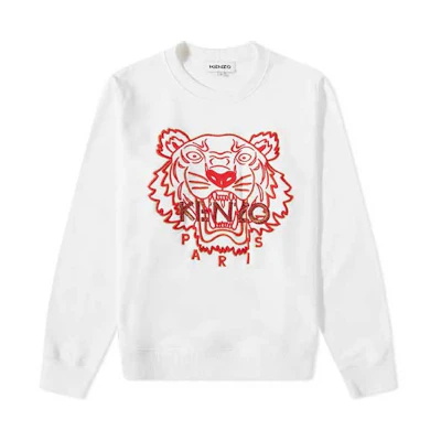 KENZO White Loose Fit Sweatshirt with Tiger Head Graphic Print FC55SW120CMB-01B
