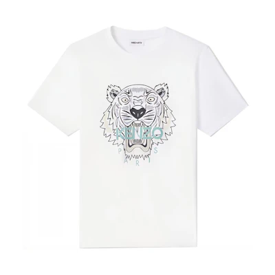 KENZO White Tiger Print Crew Neck T-Shirt FA65TS0204YA-01