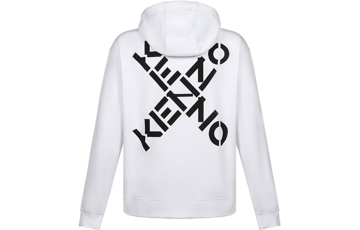 KENZO X-Logo Cotton-Fleece White Hoodie Winter Pullover FA65SW5324MS-01