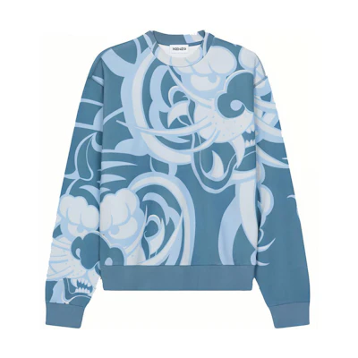 KENZO Kansai Yamamoto SS21 Blue Printed Long Sleeve Crewneck Sweatshirt Men FB55SW3634ML-67