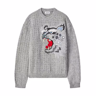 KENZO Kansai Yamamoto SS21 Tiger Cartoon Grey Wool Sweater FB55PU5423AE-95