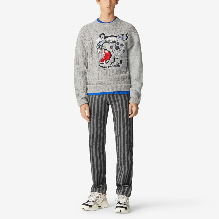 Lookbook KENZO x Kansai Yamamoto 2021春夏虎卡通灰色羊毛毛衣 FB55PU5423AE-95