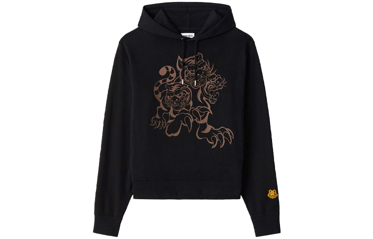 KENZO Kansaiyamamoto SS21 Tiger Print Drawstring Hoodie Black Menswear FB55SW3204ML-99