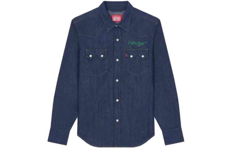 Order KENZO x Levi's Embroidered Denim Button-Up Unisex Long Sleeve Shirt Blue FD65DC414LE6-DM
