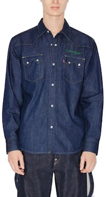 KENZO x Levi's Embroidered Denim Button-Up Unisex Long Sleeve Shirt Blue FD65DC414LE6-DM Sizing KENZO x Levi's Embroidered Denim Button-Up Unisex Long Sleeve Shirt Blue FD65DC414LE6-DM