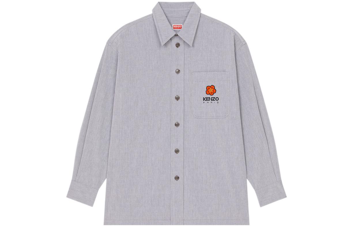 KENZO x Nigo Boke Flower Logo Print Collared Long Sleeve Shirt Midnight Blue. FD55CH5079LM-77-BU