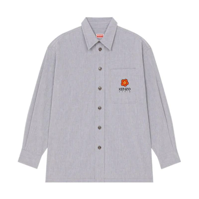 KENZO Nigo Boke Flower Logo Print Collared Long Sleeve Shirt Midnight Blue. FD55CH5079LM-77-BU