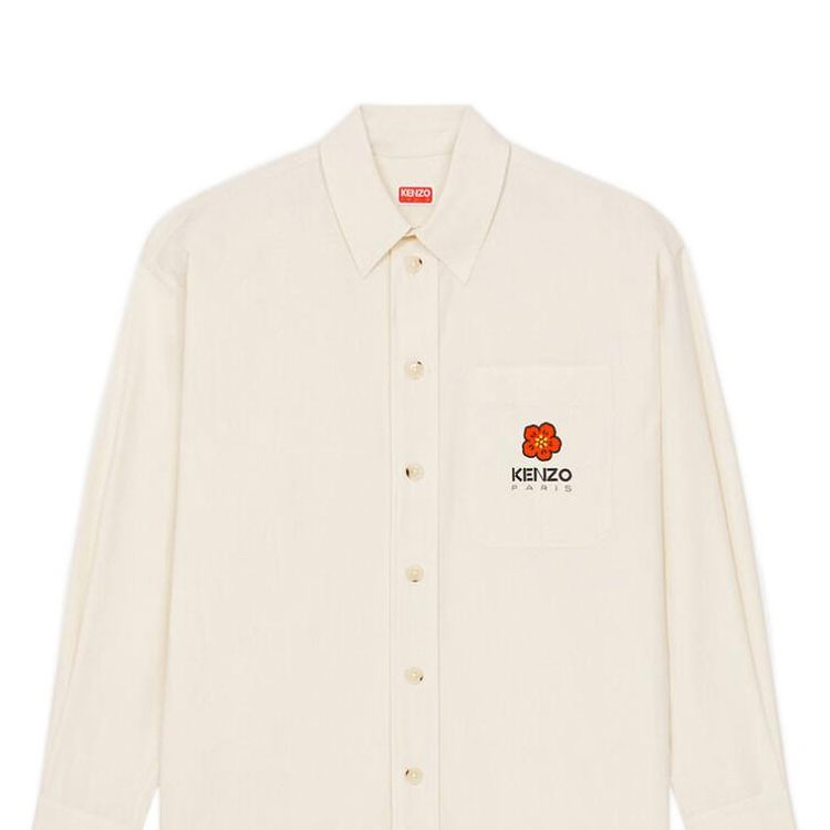 Shop 겐조 x 니고 보케 플라워 로고 프린트 화이트 남성 긴팔 셔츠. FD55CH5079LM-03