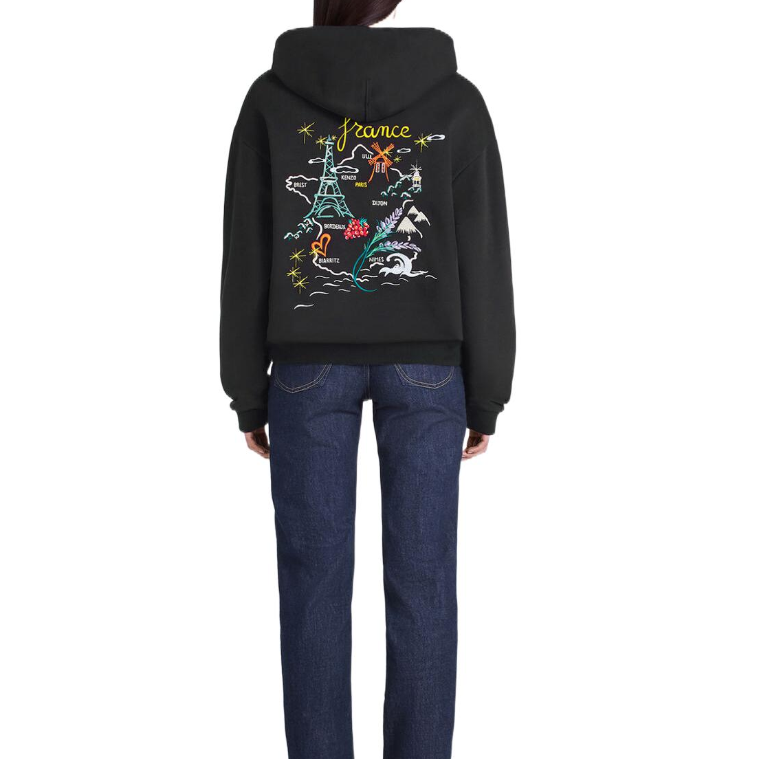 Shop KENZO x Nigo East Meets West FW22 Black Printed Hoodie Unisex. FC62SW0184MI-99JJ