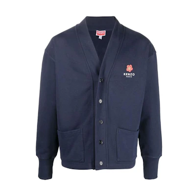 KENZO Nigo FW22 Blue Knit Cardigan with Back Logo Print. FC65BL7444ME-77