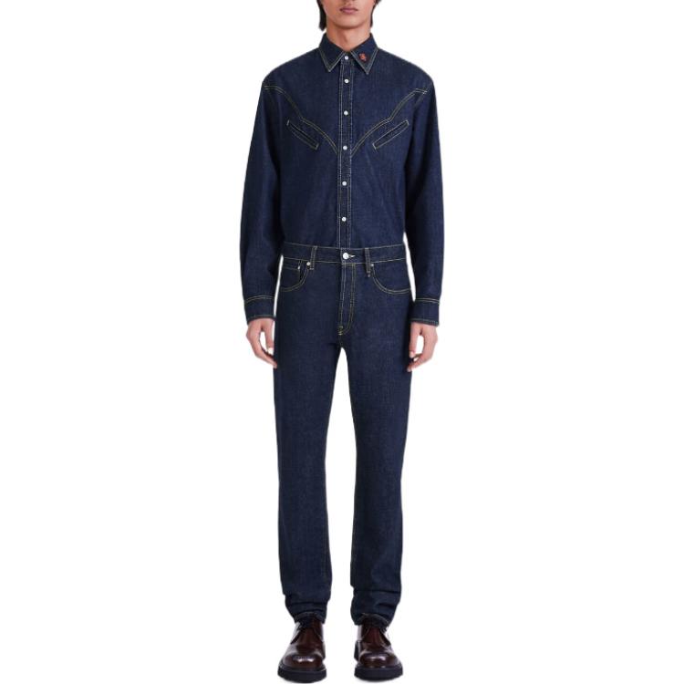 Shop KENZO x Nigo FW22  Dark Blue Straight-Leg Loose-Fit Denim Jeans. FC65DP1019EI-78