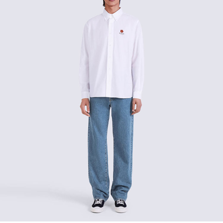 Shop KENZO x NIGO FW22 ボケ刺繍入りオーバーサイズ白シャツ メンズ用 FC65CH4099LH-01