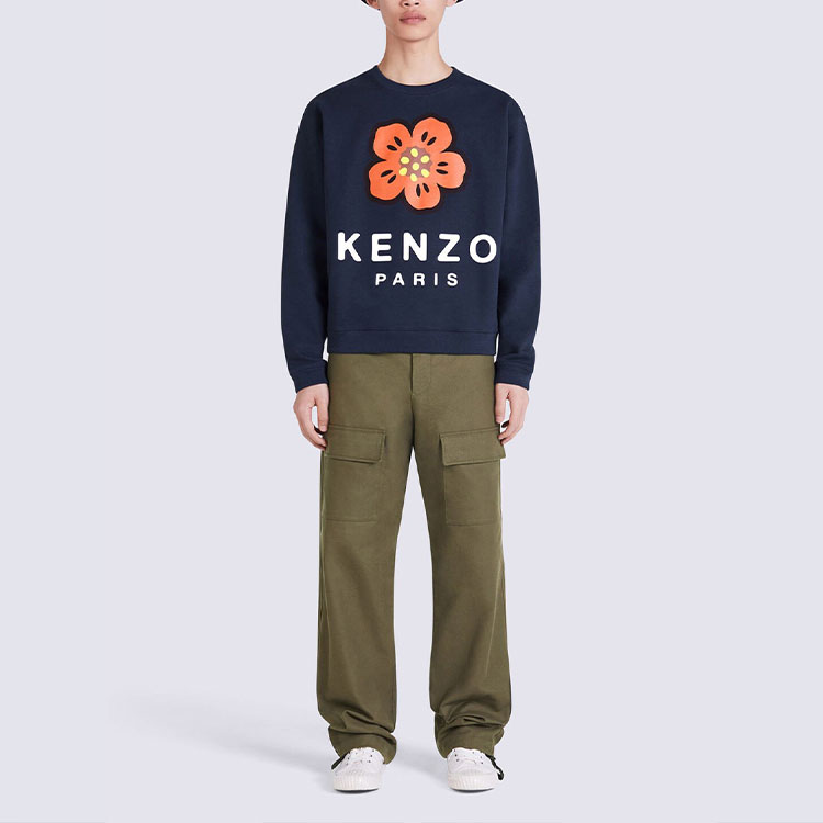 Shop KENZO x Nigo FW22 Boke Flower Logo Navy Blue Baju Lengan Panjang Lelaki. FC65SW4104ME-77