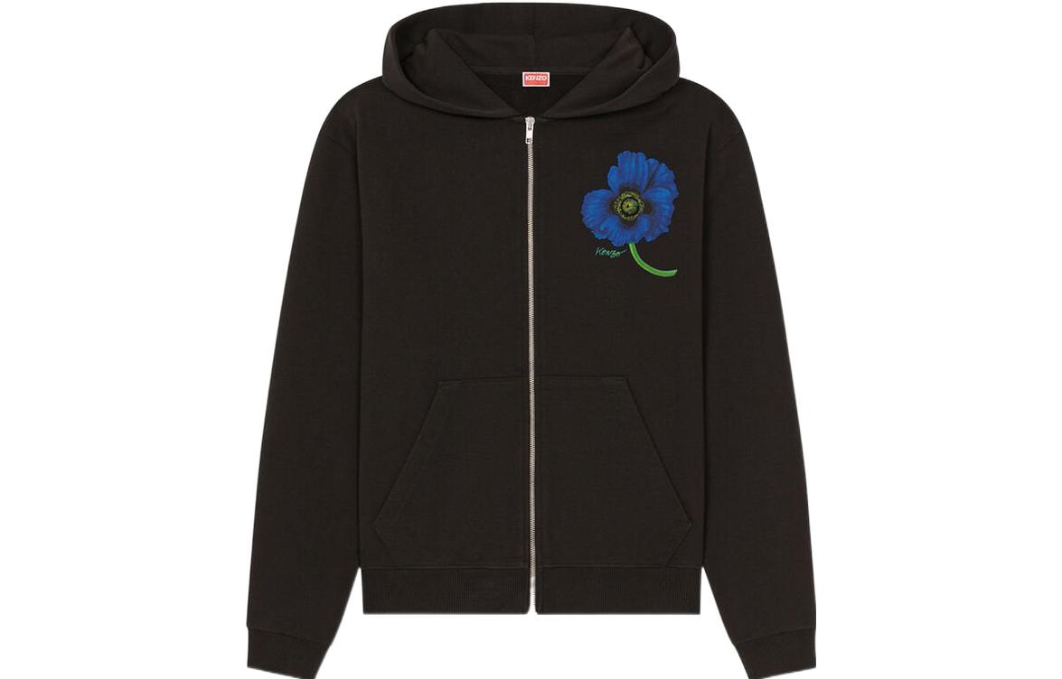 Lookbook KENZO x Nigo FW22 Floral Poppy Zip Hoodie Hitam Cetakan Bunga. FC65SW4244MF-99J
