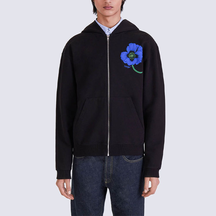 Details for KENZO x Nigo FW22 Floral Poppy Zip Hoodie Hitam Cetakan Bunga. FC65SW4244MF-99J
