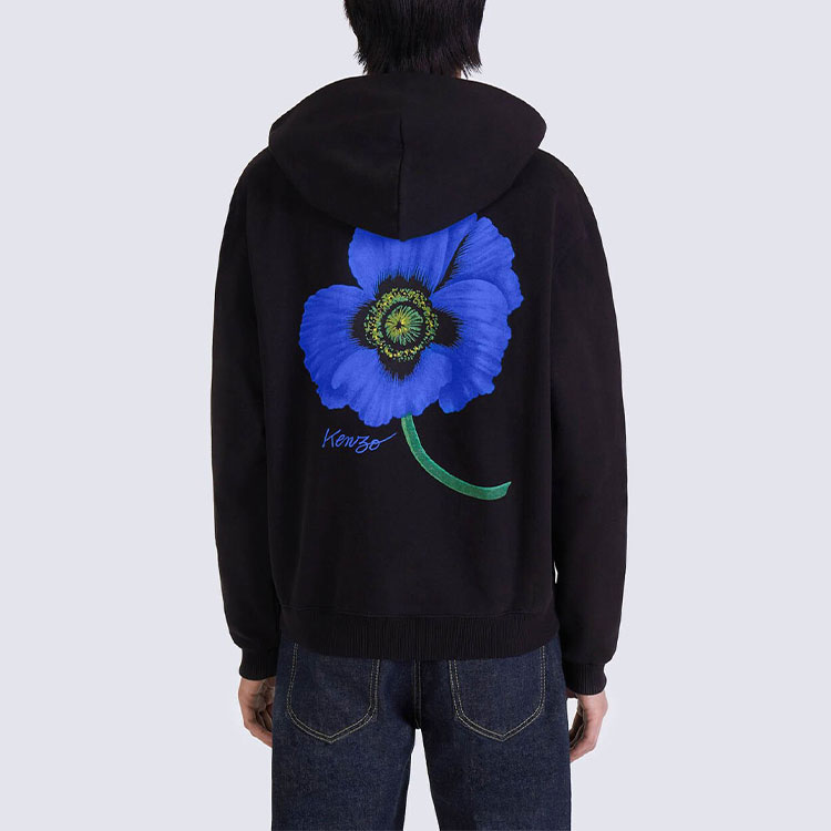 Sizing KENZO x Nigo FW22 Floral Poppy Zip Hoodie Hitam Cetakan Bunga. FC65SW4244MF-99J