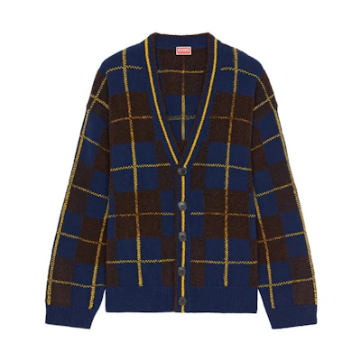 KENZO Nigo FW22 Plaid Wool Long Sleeve Knit Sweater Navy FC65CA3043CL-77
