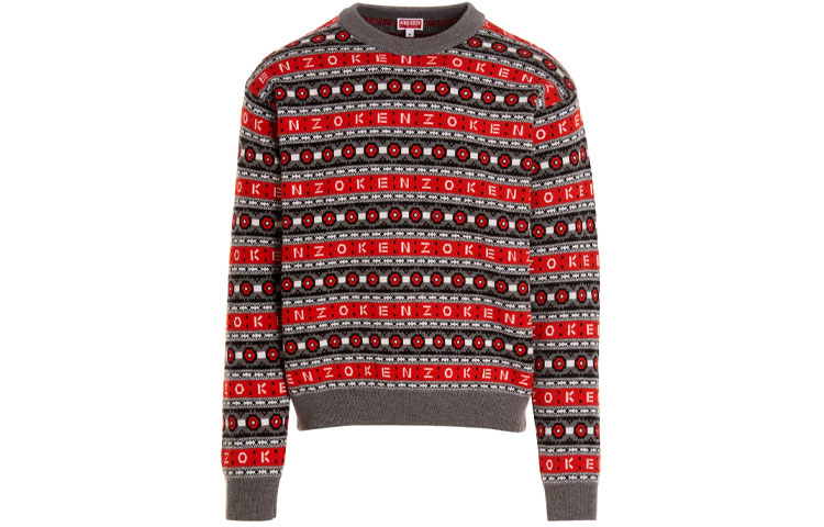 KENZO Nigo FW22 Striped Logo Knit Sweater Red  Wool Pullover. FC65PU3213CJ-21