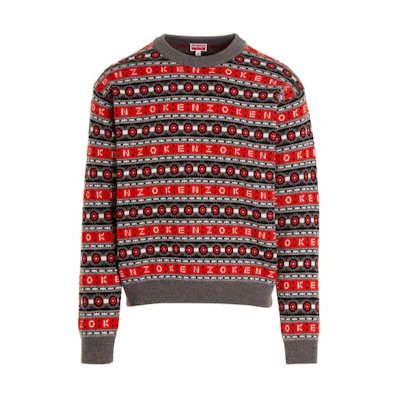 KENZO Nigo FW22 Striped Logo Knit Sweater Red Wool Pullover. FC65PU3213CJ-21