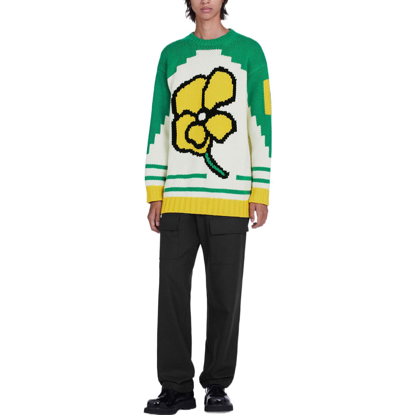 Shop 겐조 x 니고 FW22 유니버시티 컬러블록 크루넥 스웨터 유니섹스 그린 FC65PU3143BD-57