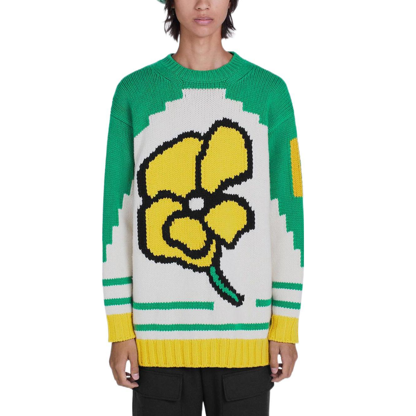 Details for 겐조 x 니고 FW22 유니버시티 컬러블록 크루넥 스웨터 유니섹스 그린 FC65PU3143BD-57