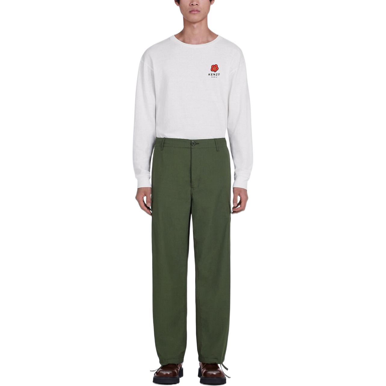 Shop KENZO x Nigo FW22 University Series  Olive Green Casual Pants. FC65PA2429DD-51