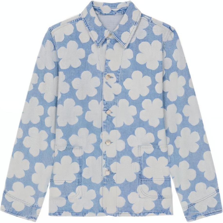 KENZO x Nigo HANA DOTS FW22 Floral Polka Dot Denim Jacket Light Blue for Men FC65DV1019GP-64