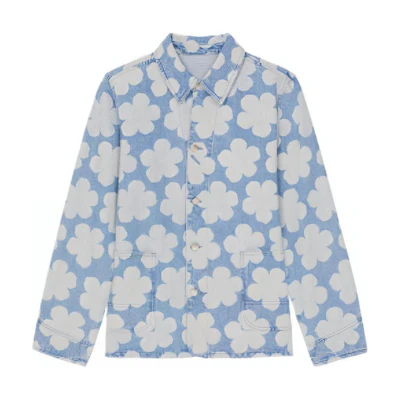 KENZO Nigo HANA DOTS FW22 Floral Polka Dot Denim Jacket Light Blue for Men FC65DV1019GP-64