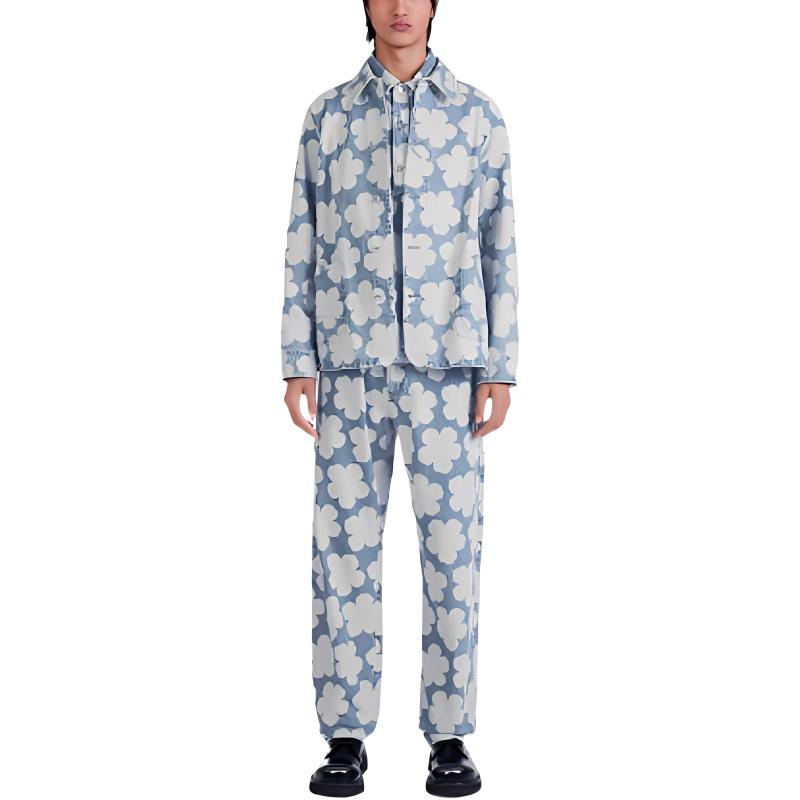 Shop KENZO x Nigo HANA DOTS FW22 Floral Polka Dot Denim Jacket Light Blue for Men FC65DV1019GP-64