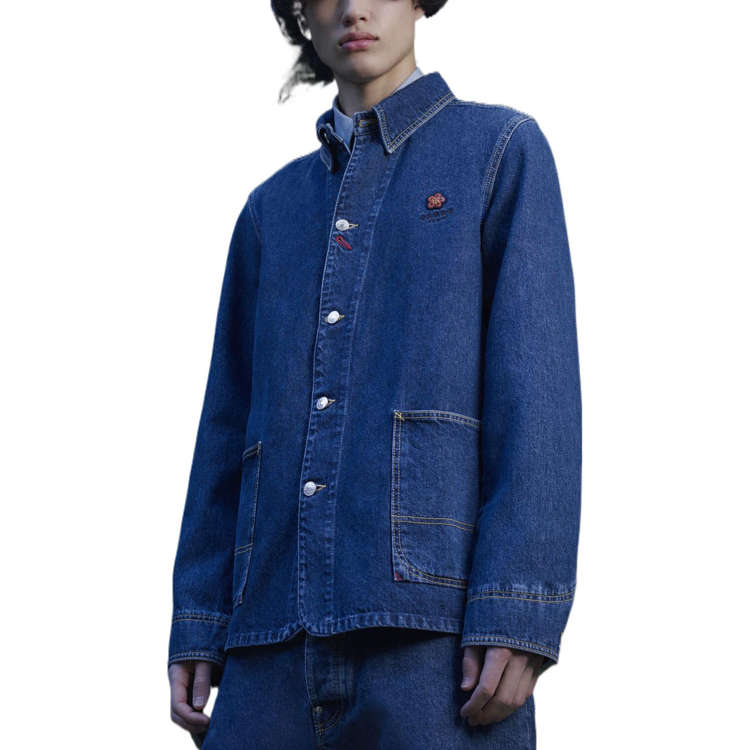 Shop KENZO x Nigo SS22 Jaket Denim Bordir Bunga BOKE Biru FC55DV101CEB-76
