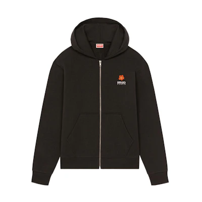 KENZO Nigo SS23 Black Hoodie with Floral Logo Print and Zipper. FD55SW4424MF-99J