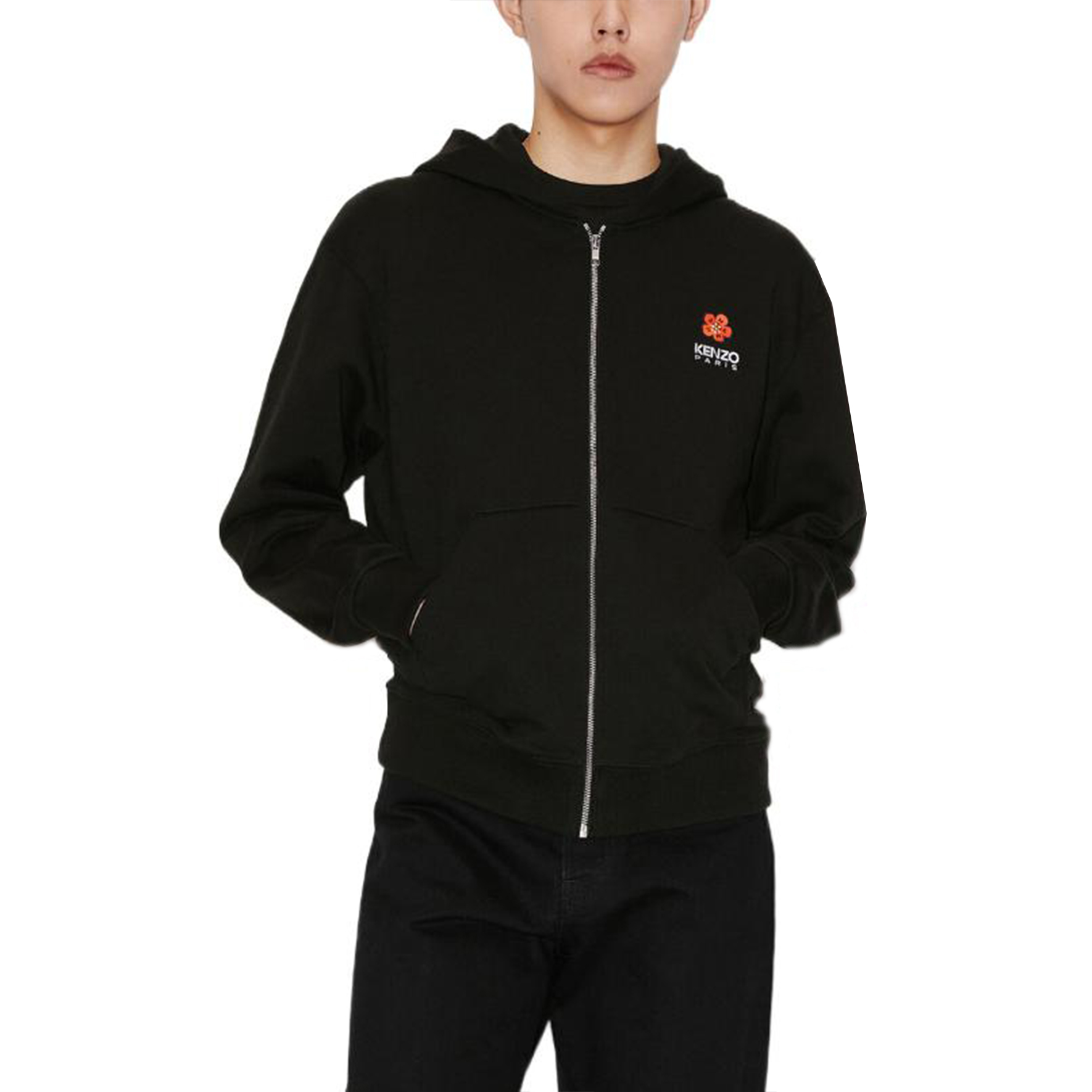 Purchase KENZO x Nigo SS23  Black Hoodie with Floral Logo Print and Zipper. FD55SW4424MF-99J