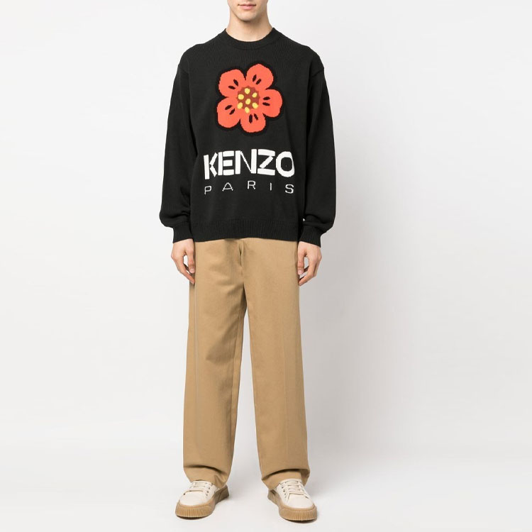 Shop KENZO x Nigo 2023春夏款新年限定''木槿花''标志针织衫 黑色. FD55PU3803LC-99J