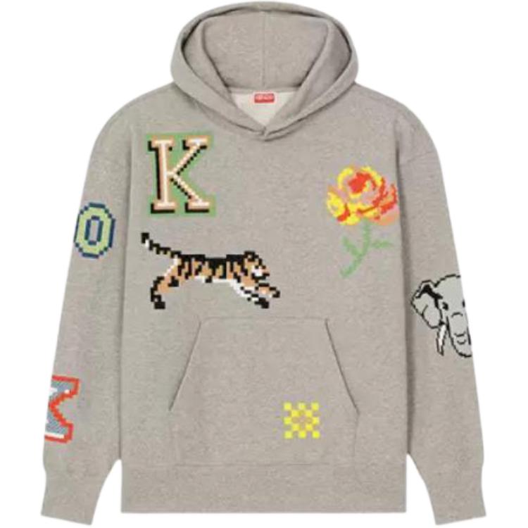 KENZO x Nigo SS23 Pixel Tiger Logo Hoodie  Pullover in Pearl Gray. FD55SW4674ME-94